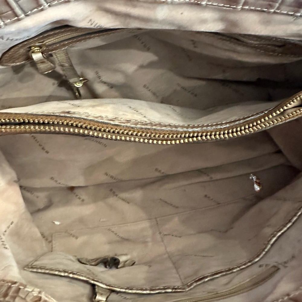 Brahmin Beige and Brown Croc-Embossed Shoulder Bag with Gold Hardware - Picture 6 of 6
